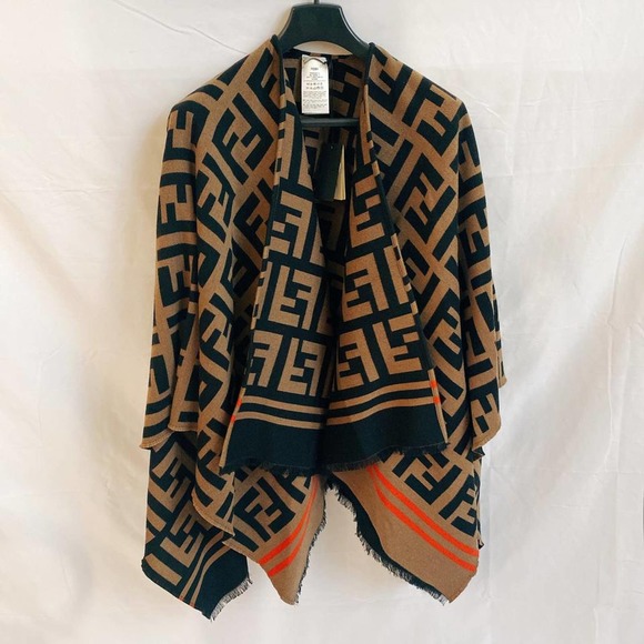 FENDI FF logo jacquard reversible poncho cape wrap - Picture 6 of 9